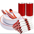 WELLIFE 210 Piece Red Plastic Dinnerware Set, Disposable Plates