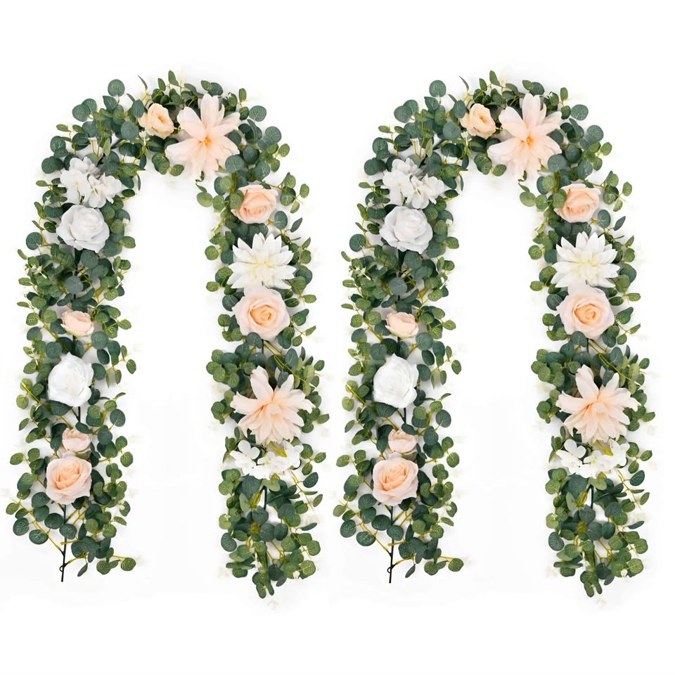 * Waipfaru 2Pcs 6Ft Eucalyptus Greenery Garland with Flowers, Flower Rose Garland Decorations
